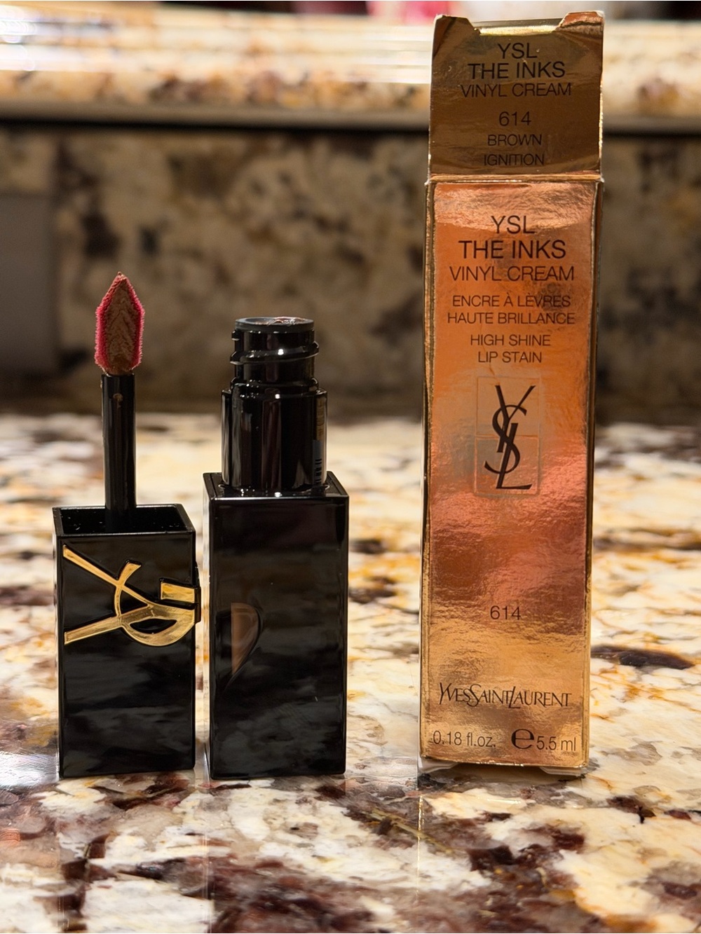 YSL The Inks Vinyl Cream Shade 614 Brown Ignition Lip Balm Lip Stain NIB